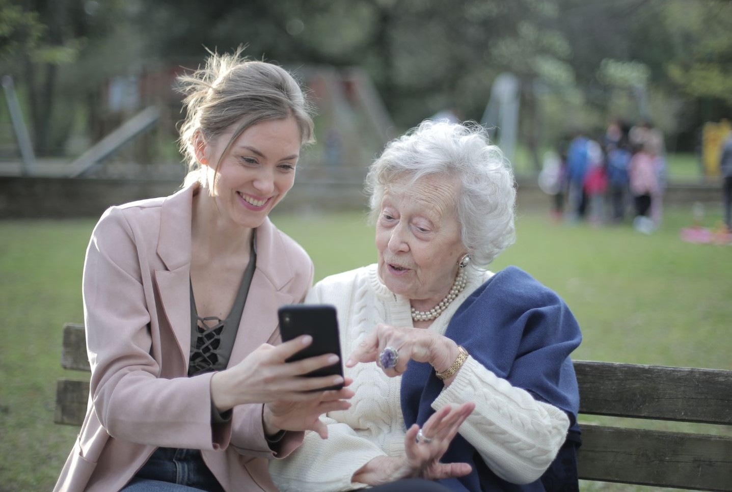 Jessica and her mother on park bench